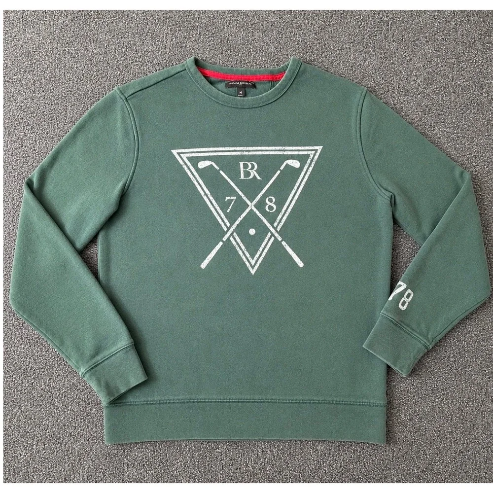 Banana Republic Mens Golf Crewneck Sweatshirt Green Preppy Graphic Pullover M